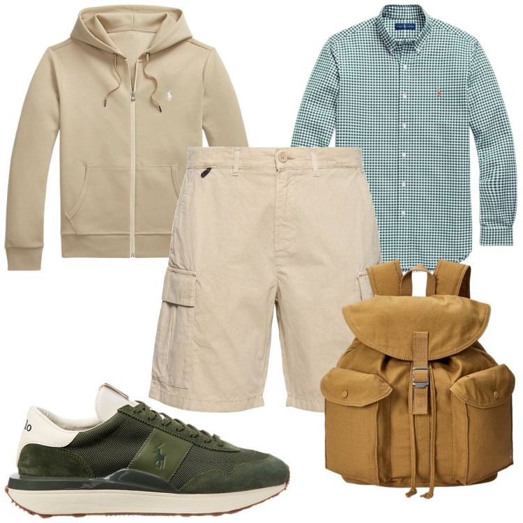 Outfit uomo - Total look #1933323. Stile Trendy per Tutti i giorni. Abbinamento con felpe, sneakers, borse sportive, camicie, shorts.