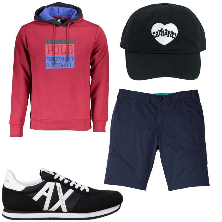 Outfit uomo - Total look #1933337. Stile Trendy per Tutti i giorni. Abbinamento con bermuda, felpe con cappuccio, sneakers, cappelli.