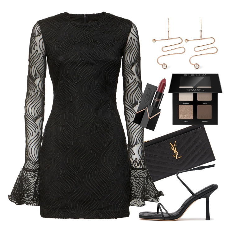 Outfit donna - Black is black!!!. Stile Glamour per Serata fuori. Abbinamento con rossetti, ombretti, vestiti, pochette, sandali in pelle, orecchini.