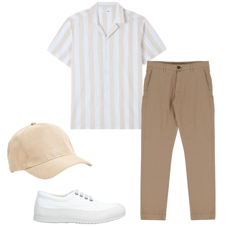 Outfit uomo - Sempre con il cappellino. Stile Casual per Tutti i giorni. Abbinamento con sneakers, camicie a manica corta, cappelli, pantaloni.