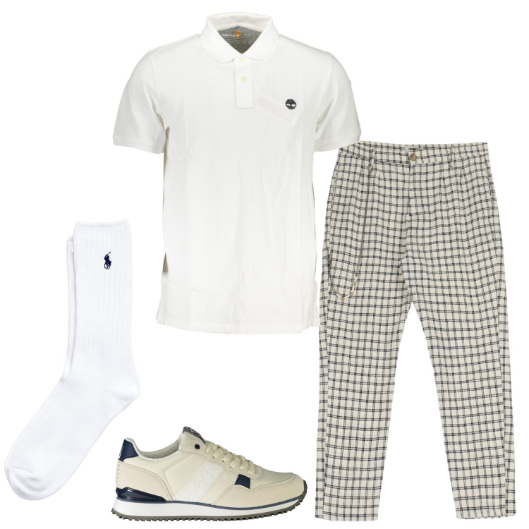 Outfit uomo - Trendy pants. Stile Trendy per Tutti i giorni. Abbinamento con pantaloni, calzini, polo, sneakers.