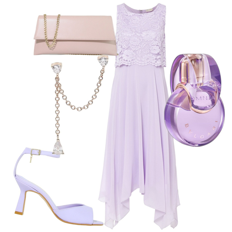 Outfit donna - Trasparenze per la sera. Stile Glamour per Serata fuori. Abbinamento con vestiti senza maniche, profumi, orecchini, décolleté, pochette.