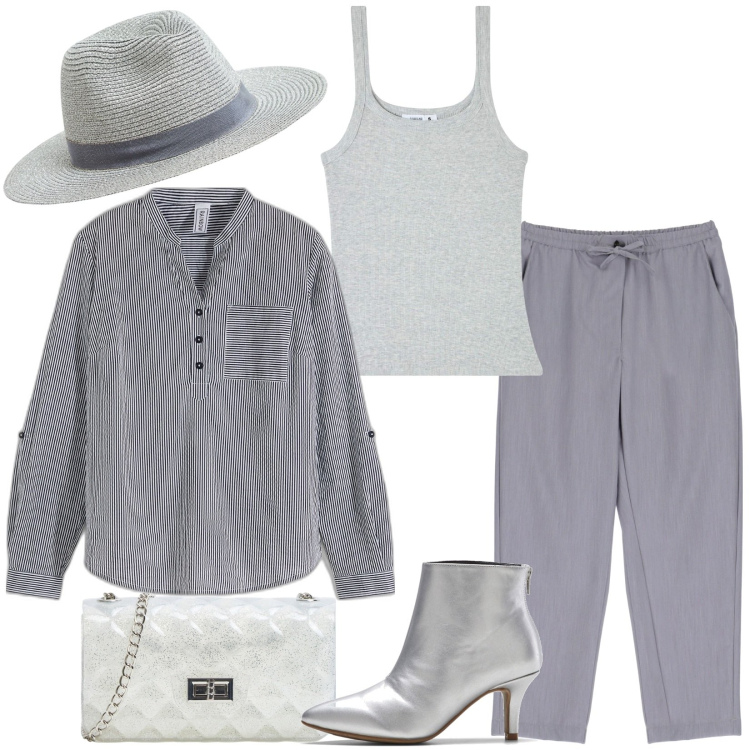 Outfit donna - Total look #1933897. Stile Casual chic per Tutti i giorni. Abbinamento con tuniche, stivaletti, cappelli, borse a tracolla, canottiere, pantaloni.