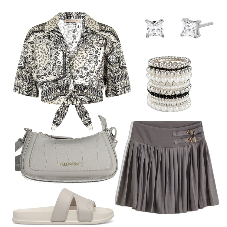 Outfit donna - La camicia vedo non vedo. Stile Trendy per Tutti i giorni. Abbinamento con braccialetti, gonne, orecchini, sandali, camicie, borse a spalla.