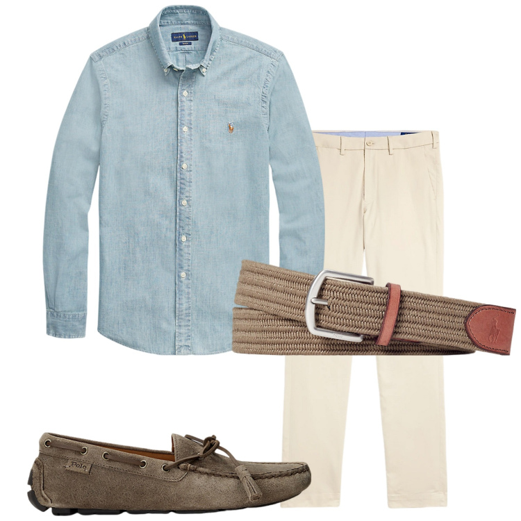 Outfit uomo - Verde+sabbia. Stile Casual per Tutti i giorni. Abbinamento con scarpe stringate, cinture, camicie, pantaloni chino.