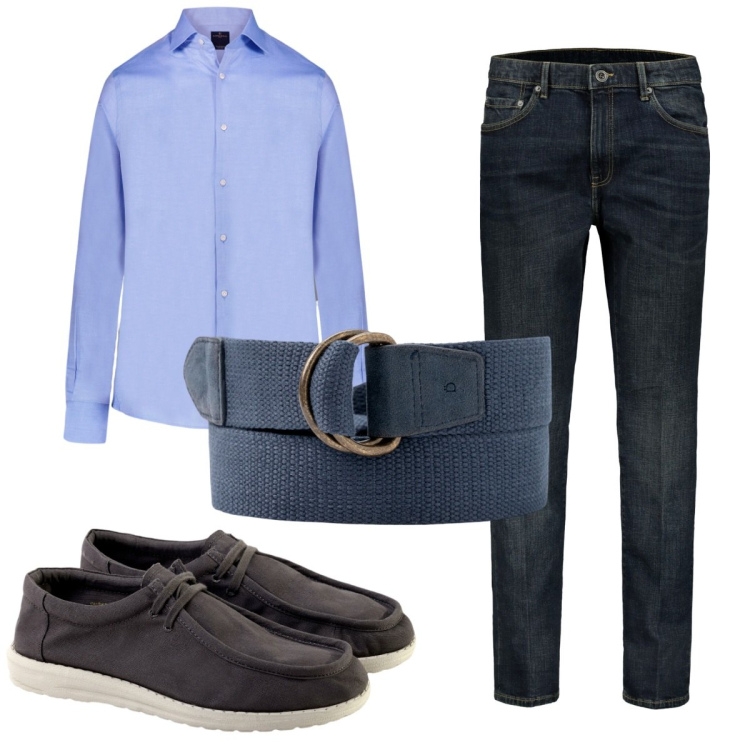 Outfit uomo - Total look #1934030. Stile Casual per Ufficio. Abbinamento con camicie, jeans, scarpe stringate, cinture.