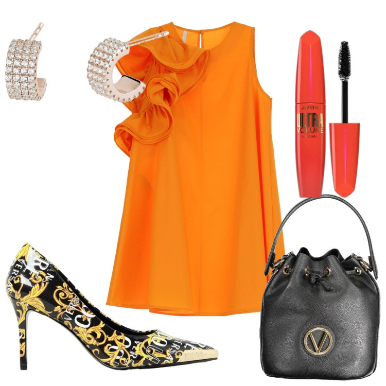 Outfit donna - Summer Nights: trendy. Stile Trendy per Serata fuori. Abbinamento con mascara, orecchini, vestiti corti, borse a spalla, scarpe col tacco.
