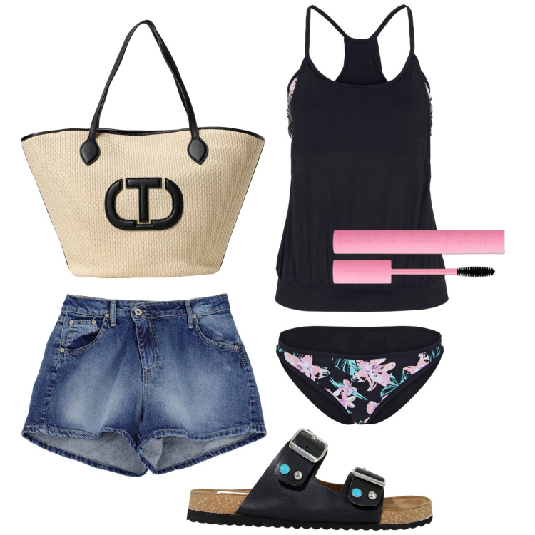 Outfit donna - Il tankini. Stile Vintage retrò per Mare. Abbinamento con costumi interi, mascara, shorts, sandali gioiello, borse tote.