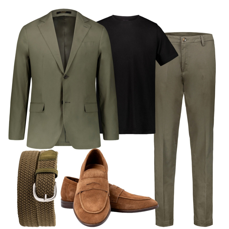Outfit uomo - Il vestito verde. Stile Business/Elegante per Ufficio. Abbinamento con abiti, scarpe stringate, pantaloni chino, t-shirt, cinture.