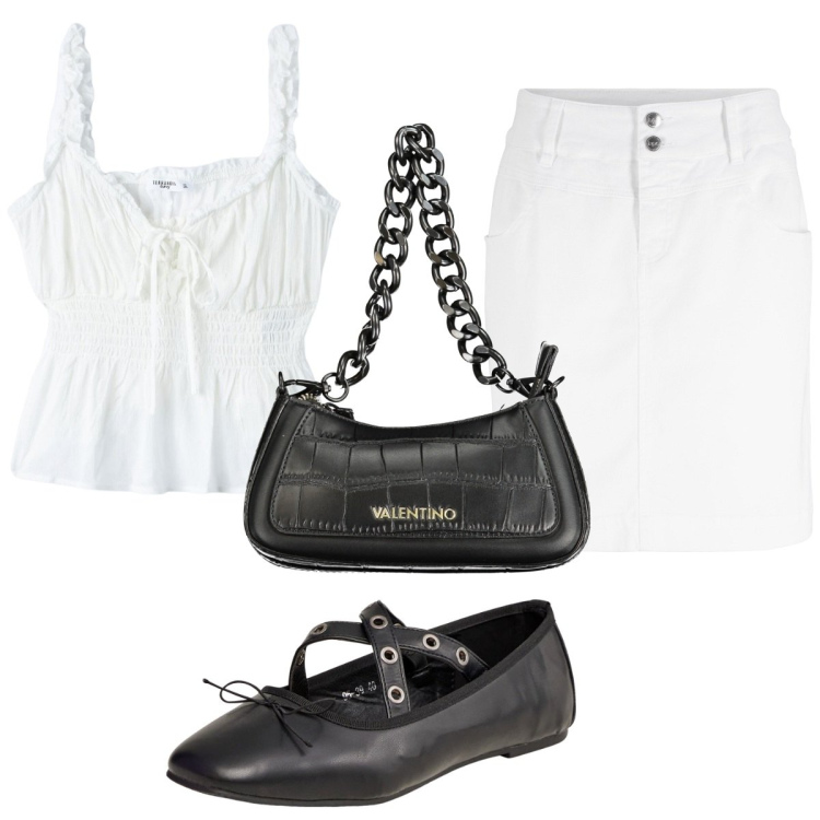 Outfit donna - Total look #1934232. Stile Trendy per Tutti i giorni. Abbinamento con minigonne, ballerine, top, borse a spalla.