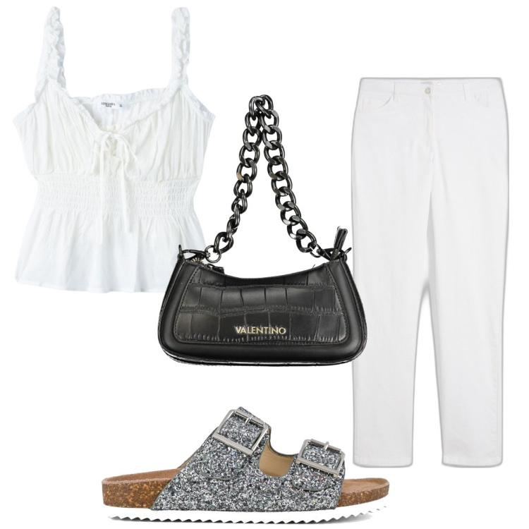 Outfit donna - Total look #1934235. Stile Trendy per Tutti i giorni. Abbinamento con pantaloni, top, borse a spalla, sandali.