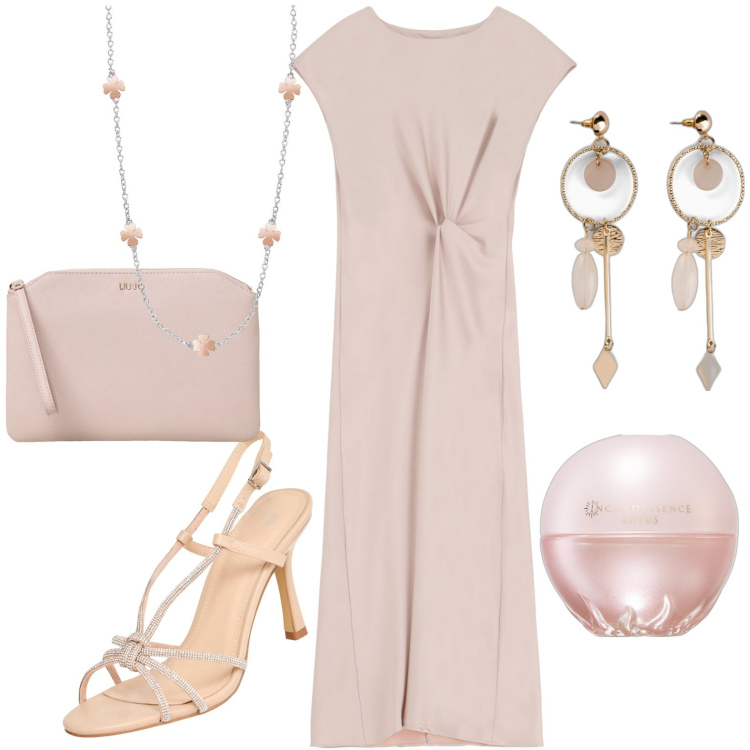 Outfit donna - Total look #1934242. Stile Chic per Serata fuori. Abbinamento con orecchini, profumi, sandali col tacco, collane, vestiti midi/longuette, clutch.