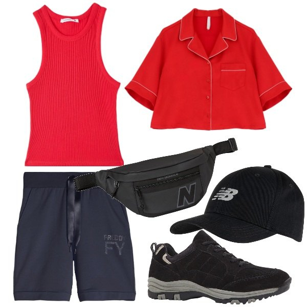 Outfit donna - Total look #1934279. Stile Sporty chic per Sport. Abbinamento con scarpe sportive, cappelli con visiera, marsupi, canottiere, camicie a manica corta, pantaloni corti.