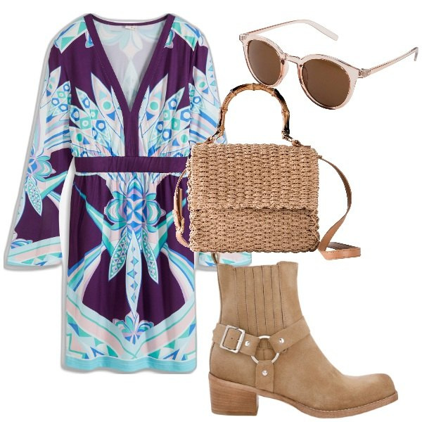 Outfit donna - Total look #1934292. Stile Etnico per Tutti i giorni. Abbinamento con occhiali da sole, vestiti, borse a mano, stivaletti.