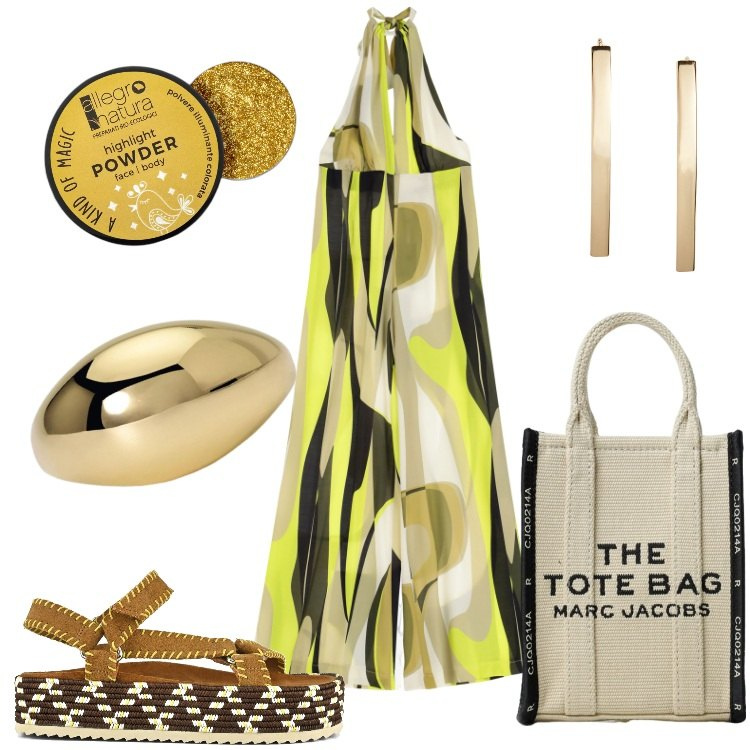 Outfit donna - Africa. Stile Boho per Tutti i giorni. Abbinamento con ciprie, anelli, tute, orecchini, sandali, borse tote.