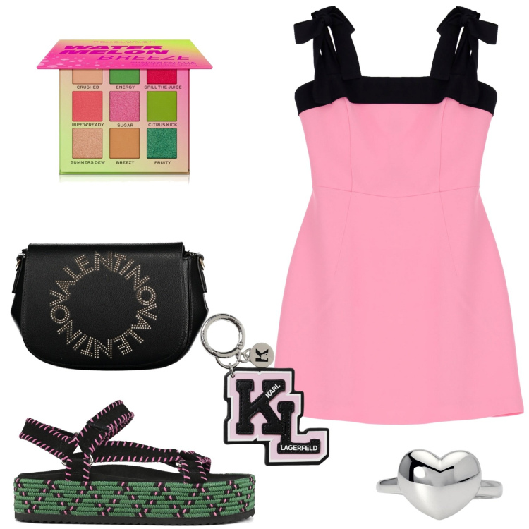 Outfit donna - Accessori. Stile Casual per Tutti i giorni. look ideale per Petite. Abbinamento con vestiti corti, ombretti, anelli, sandali, borse a spalla, portachiavi.