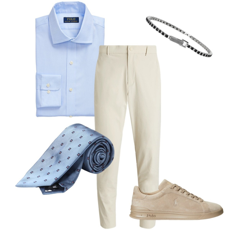 Outfit uomo - Cravatta e sneakers. Stile Business/Elegante per Ufficio. Abbinamento con braccialetti, sneakers, camicie, pantaloni, cravatte.