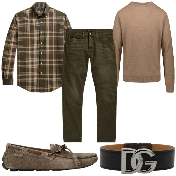 Outfit uomo - Total look #1934611. Stile Casual per Ufficio. Abbinamento con scarpe stringate, jeans, camicie, maglieria, braccialetti.
