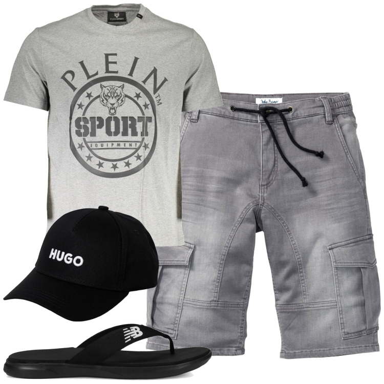 Outfit uomo - Total look #1934853. Stile Casual per Tutti i giorni. Abbinamento con bermuda, sandali, t-shirt, cappelli.
