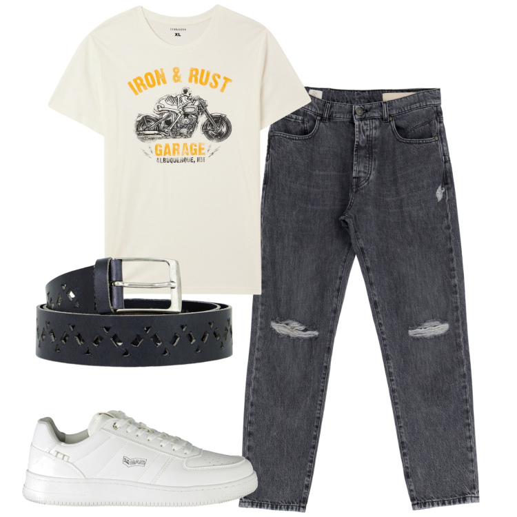 Outfit uomo - Total look #1934858. Stile Casual per Tutti i giorni. Abbinamento con jeans slim fit, cinture, t-shirt, sneakers.