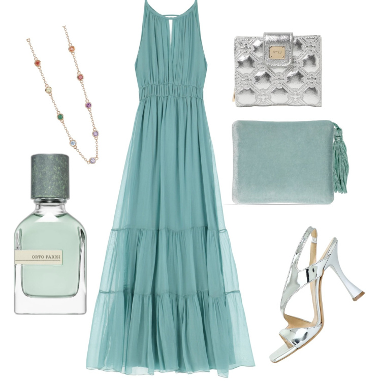 Outfit donna - Total look #1934865. Abbinamento con profumi, collane, vestiti lunghi, sandali in pelle, pochette, portafogli.