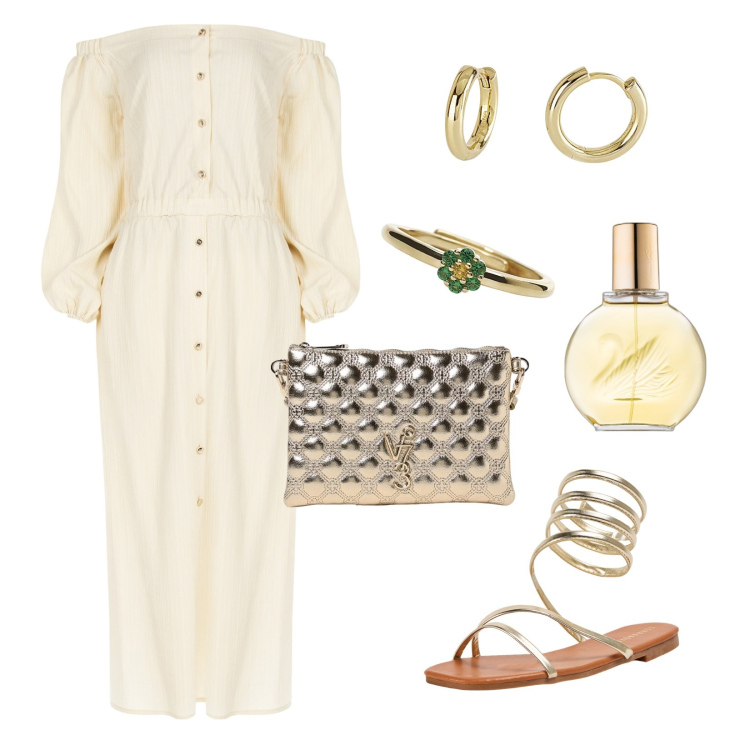 Outfit donna - Outfit Estivi per la sera!!!. Stile Casual chic per Serata fuori. Abbinamento con profumi, anelli, orecchini, sandali, vestiti chemisier, borse a tracolla.