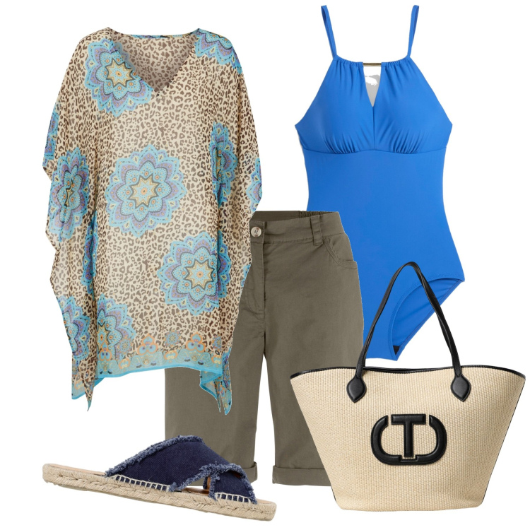 Outfit donna - In spiaggia con stile. Stile Chic per Mare. Abbinamento con bermuda, vestiti da spiaggia, costumi interi, borse tote, sandali.