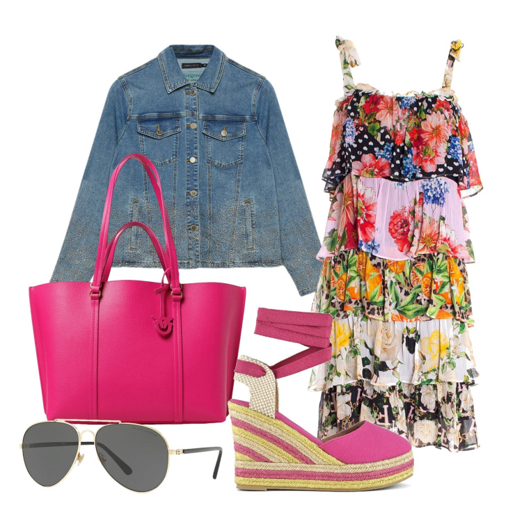 Outfit donna - Ghost outfitter - agosto. Stile Trendy per Tutti i giorni. Abbinamento con vestiti senza maniche, occhiali da sole, espadrillas, blazer, borse tote.