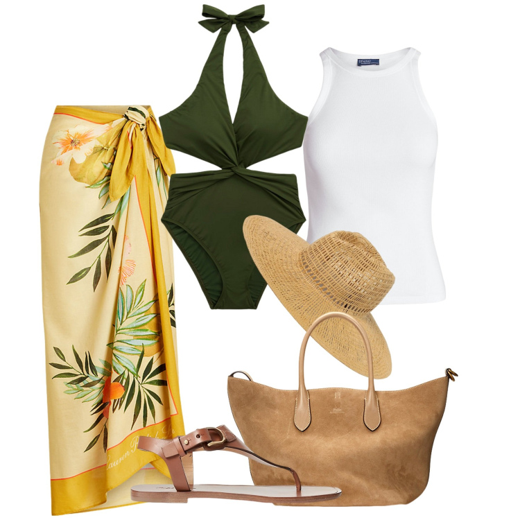 Outfit donna - Il mare sotto casa. Stile Chic per Mare. Abbinamento con canottiere, costumi, borse tote, gonne, sandali in pelle, cappelli.