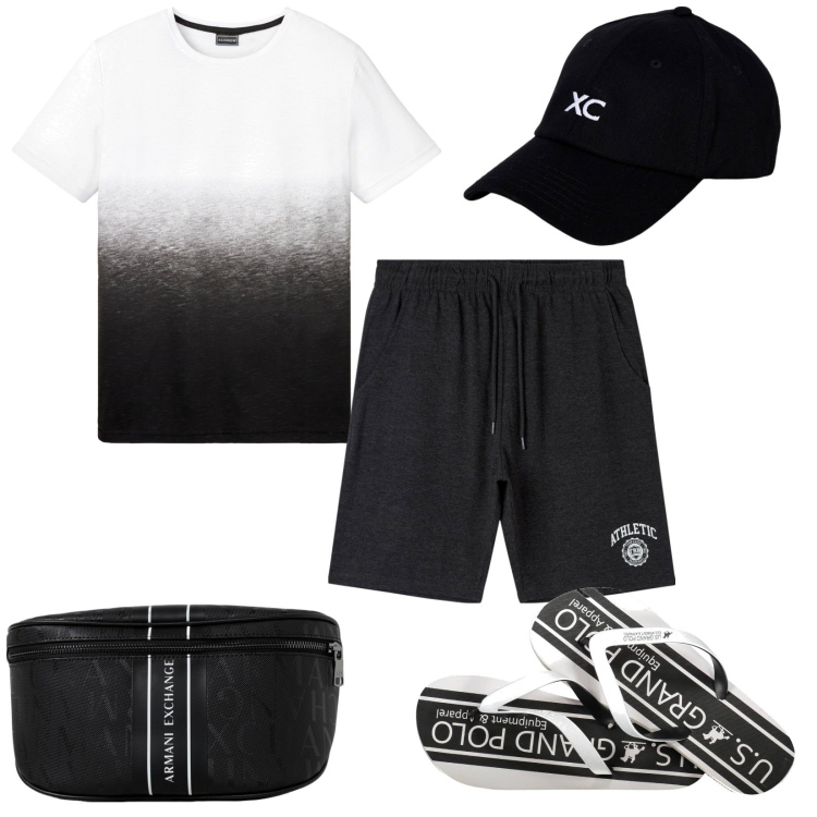 Outfit uomo - Passeggiata sul lungomare. Stile Casual per Tutti i giorni. Abbinamento con t-shirt, bermuda, sandali, cappelli, borse sportive.