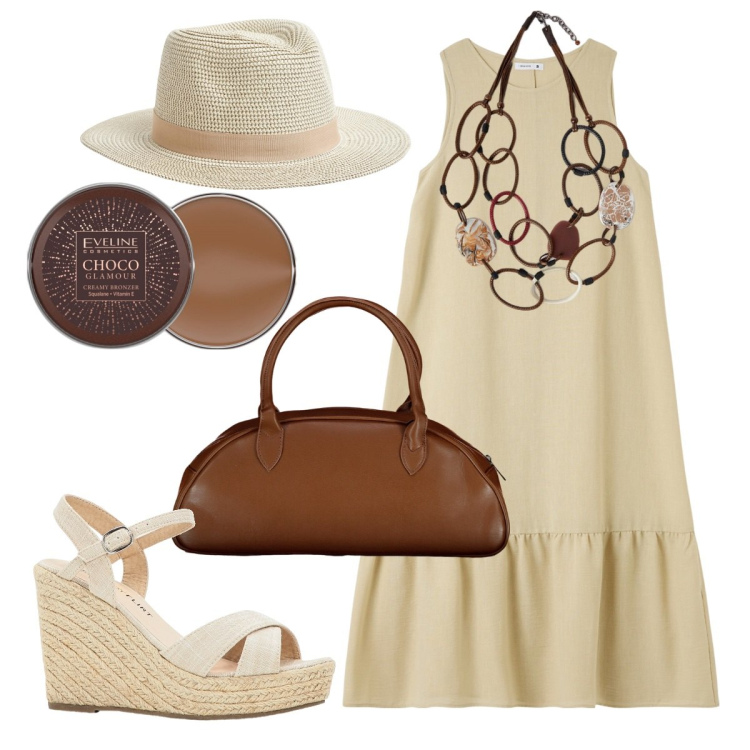 Outfit donna - Cappello in città. Stile Casual chic per Tutti i giorni. Abbinamento con sandali, terre, vestiti lunghi, cappelli, collane, borse a spalla.