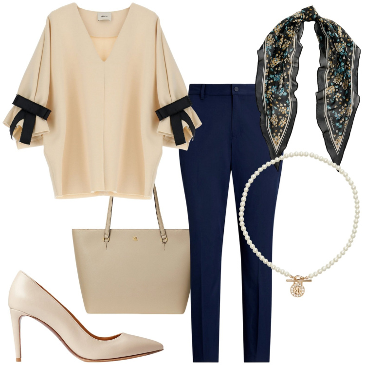 Outfit donna - Total look #1935677. Stile Casual chic per Tutti i giorni. Abbinamento con felpe, ciondoli, borse tote, foulard, décolleté, pantaloni.