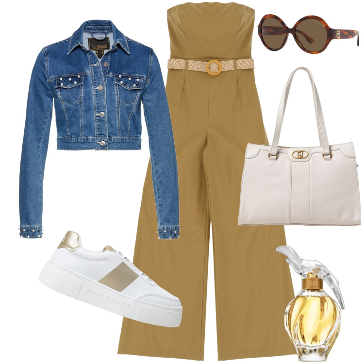 Outfit donna - jumpsuite & sneakers. Stile Sporty chic per Tutti i giorni. Abbinamento con blazer, profumi, tute, occhiali da sole, borse tote, sneakers.