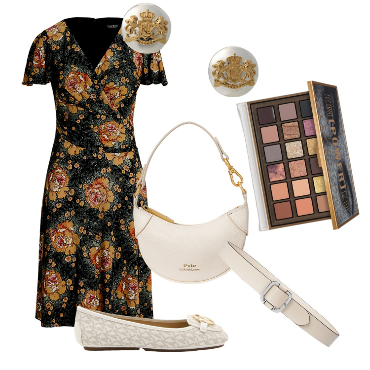 Outfit donna - Total look #1935805. Stile Bon Ton per Ufficio. Abbinamento con ombretti, orecchini, vestiti midi/longuette, portafogli, cinture, ballerine.