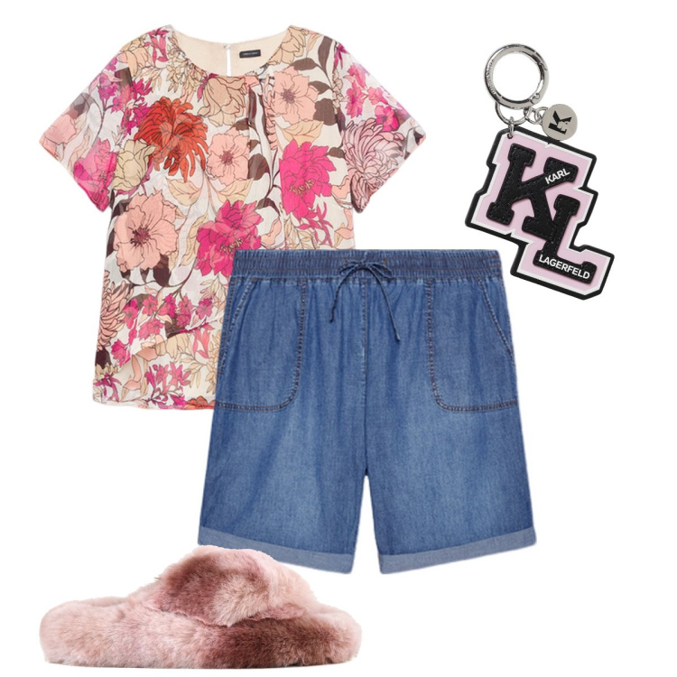 Outfit donna - A casa a guardare le Olimpiadi. Stile Basic per Tutti i giorni. Abbinamento con ciabatte, portachiavi, bluse, shorts.