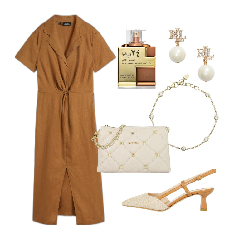 Outfit donna - Serata d\' agosto!!!. Stile Chic per Serata fuori. Abbinamento con vestiti, profumi, braccialetti, sandali col tacco, pochette, orecchini.