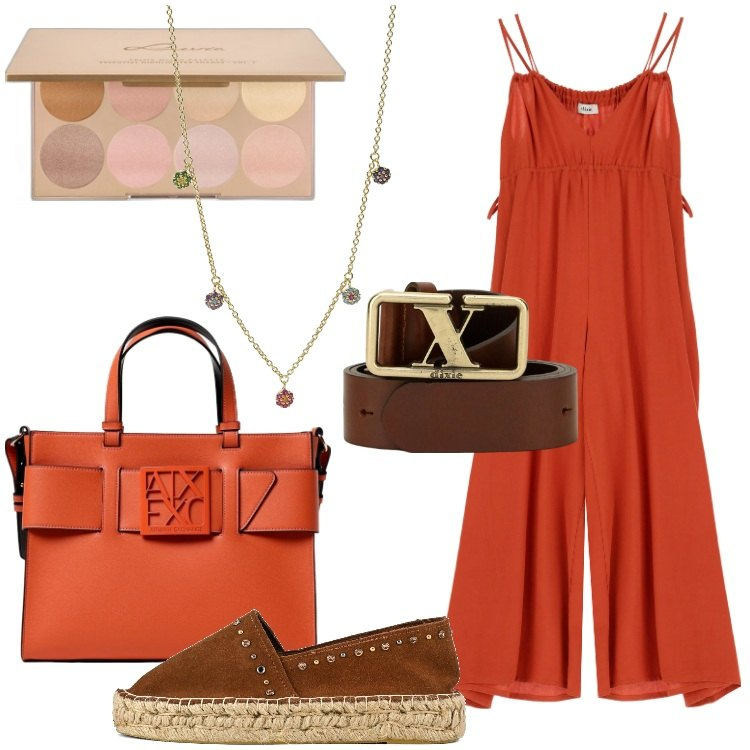 Outfit donna - Jumpsuit per tutti i giorni. Stile Basic per Tutti i giorni. Abbinamento con blush, ciondoli, cinture, tute, espadrillas, borse a mano.