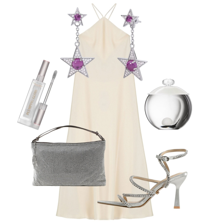 Outfit donna - Serata romantica!!!. Stile Romantica per Serata fuori. Abbinamento con profumi, gloss, orecchini, vestiti lunghi, sandali col tacco, borse a spalla.