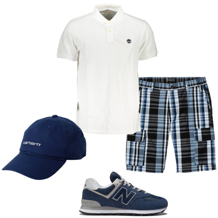 Outfit uomo - Total look #1935987. Stile Casual per Tutti i giorni. Abbinamento con bermuda, sneakers, polo, cappelli.