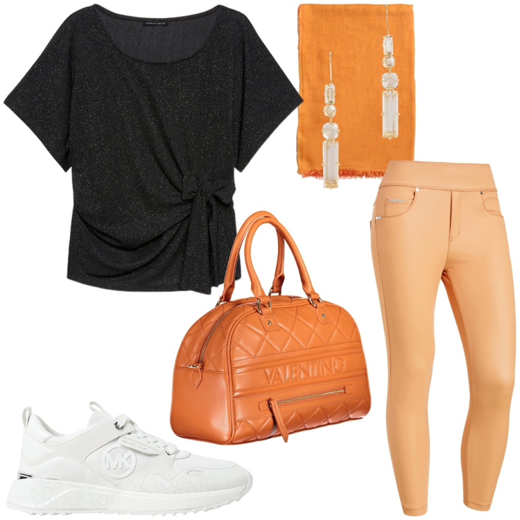 Outfit donna - La borsa bauletto. Stile Basic per Tutti i giorni. look ideale per Petite. Abbinamento con jeggings, orecchini, collane, t-shirt, sneakers, sciarpe.