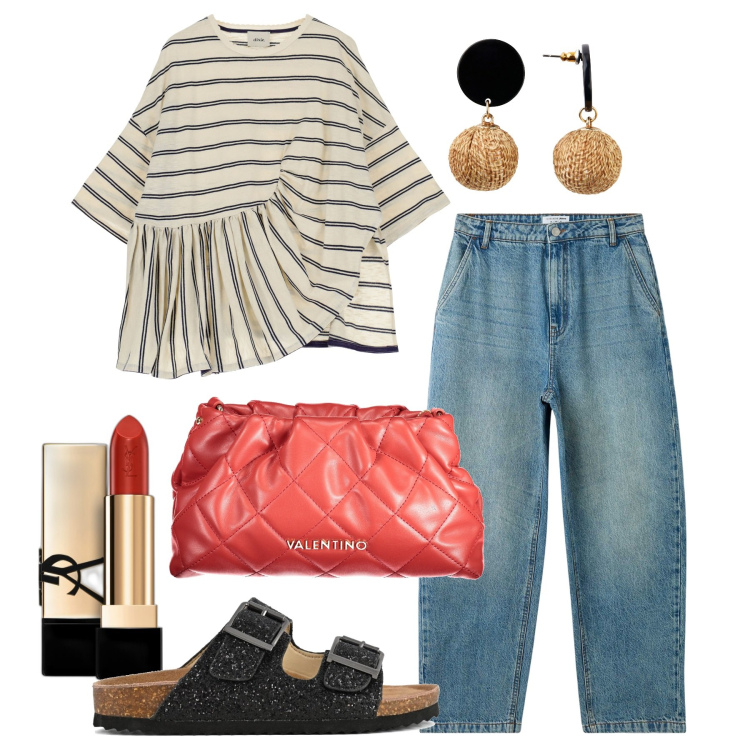 Outfit donna - My way. Stile Urban per Tutti i giorni. Abbinamento con orecchini, rossetti, jeans, camicie, sandali, borse a spalla.