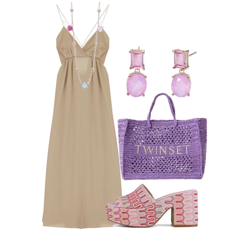 Outfit donna - Dettagli pastello. Stile Bon Ton per Tutti i giorni. Abbinamento con collane, orecchini, vestiti lunghi, sabot, borse tote.