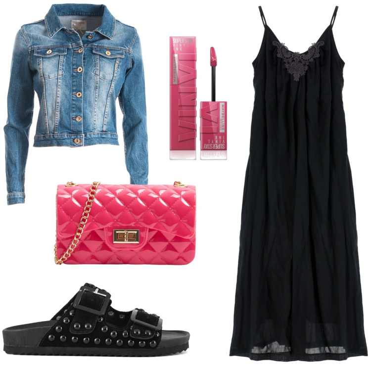 Outfit donna - Serata sotto le stelle. Stile Basic per Serata fuori. look ideale per Petite. Abbinamento con rossetti, borse a tracolla, vestiti, blazer, sandali.