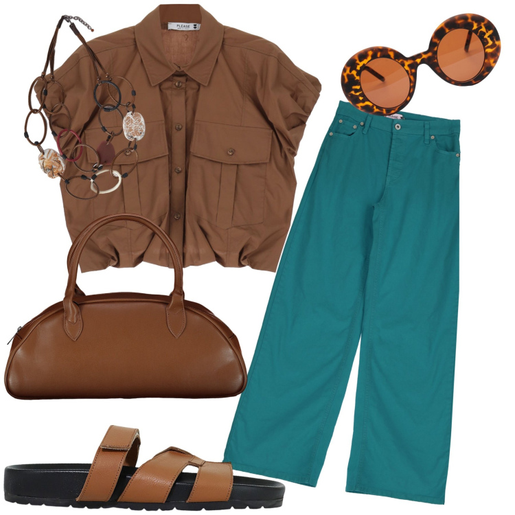 Outfit donna - Total look. Stile Urban per Tutti i giorni. Abbinamento con camicie, jeans, sandali, occhiali da sole, borse a spalla, collane.