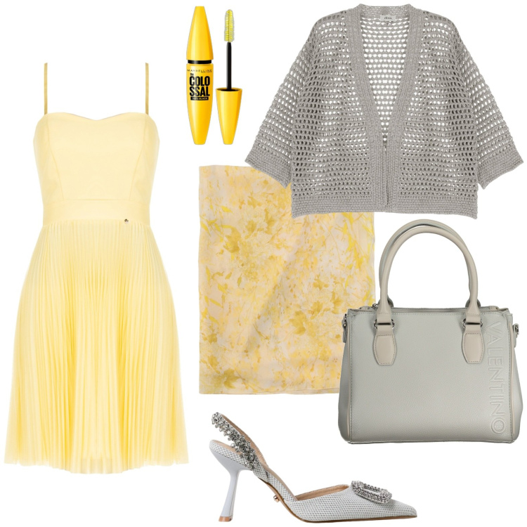 Outfit donna - Elegante in yellow. Stile Basic per Tutti i giorni. look ideale per Petite. Abbinamento con mascara, vestiti corti, cardigans, borse a spalla, scarpe col tacco, sciarpe.
