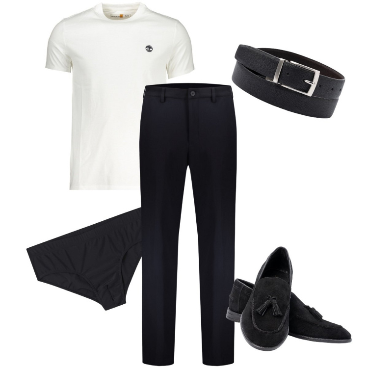 Outfit uomo - Elegante con la t-shirt. Stile Business/Elegante per Serata speciale. Abbinamento con costumi, pantaloni, t-shirt, scarpe stringate, cinture.