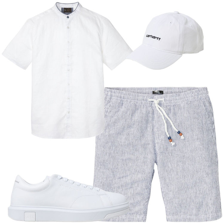 Outfit uomo - Total look #1936312. Stile Casual per Tutti i giorni. Abbinamento con camicie a manica corta, bermuda, sneakers, cappelli.