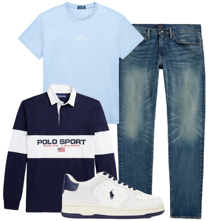 Outfit uomo - Total look #1936314. Stile Urban per Tutti i giorni. Abbinamento con t-shirt, maglieria, jeans, sneakers.