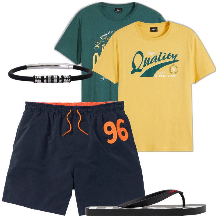 Outfit uomo - Total look #1936328. Stile Casual per Tutti i giorni. Abbinamento con pantaloni corti, t-shirt, braccialetti, sandali.