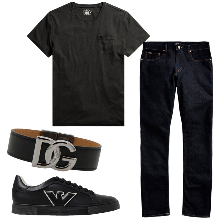 Outfit uomo - Il bracciale D&G. Stile Trendy per Tutti i giorni. Abbinamento con t-shirt, jeans, sneakers, braccialetti.